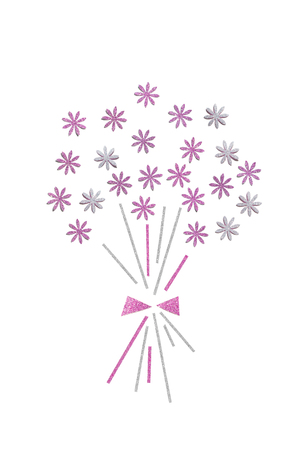 Pink glitter flower bouquet paper cut background - isolatedの写真素材