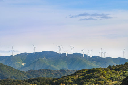Wind turbine on mountain, Japan
