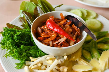 Shrimp Chili Paste with local vegetables, southern style, Thailandの写真素材