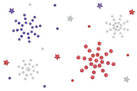 Red blue and silver glitter firework paper cut background - isolatedの写真素材