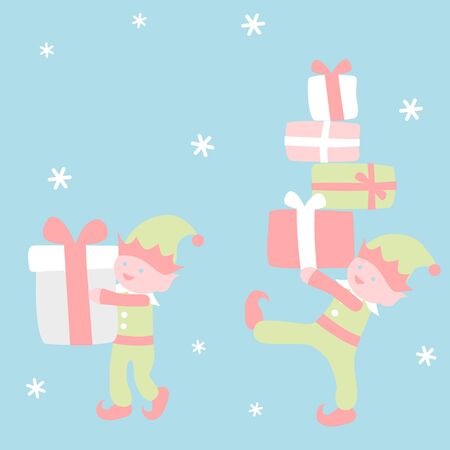 Elves holding gifts - Christmas setのイラスト素材