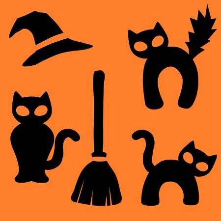 Halloween black cat icon collectionのイラスト素材