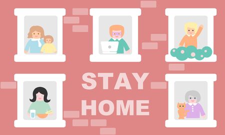 People stay at home - social distancingのイラスト素材