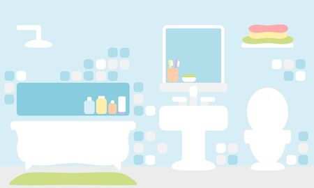 Bathroom with bathtub on blue backgroundのイラスト素材