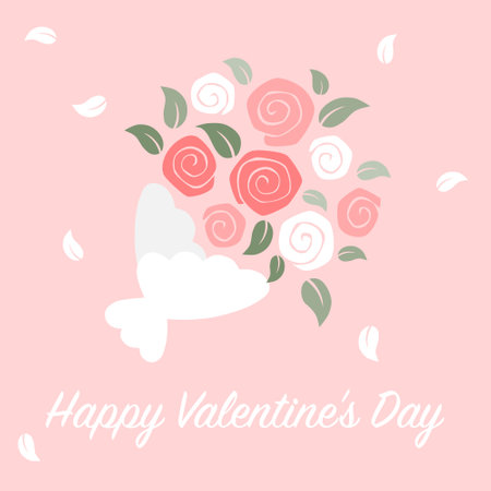 Roses bouquet card on pink background - valentine dayのイラスト素材