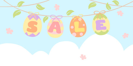 Easter sale bunting with painted eggsのイラスト素材