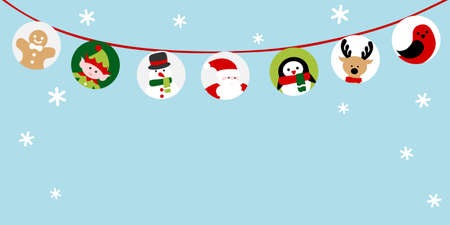 Christmas Santa and friends bunting - colorfulのイラスト素材