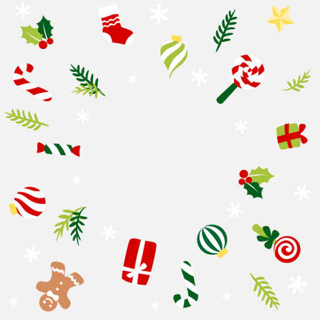 Christmas  circle frame with ornament - colorfulのイラスト素材