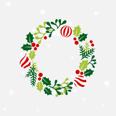 Christmas wreath with leaves - colorfulのイラスト素材