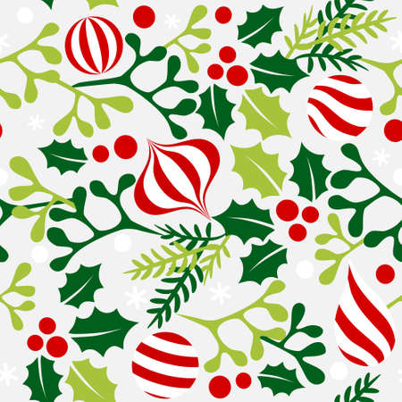 Christmas ornament with leaves - seamless patternのイラスト素材