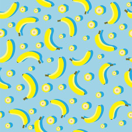 Cute bananas in a blue background, seamless vector patternのイラスト素材