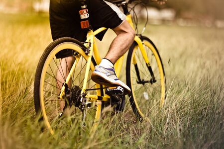 Cycling tour At sunsetの写真素材