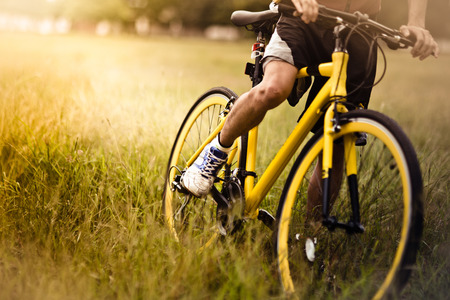 Cycling tour At sunsetの写真素材