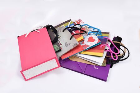 Paper shopping bags isolated on white backgroundの写真素材