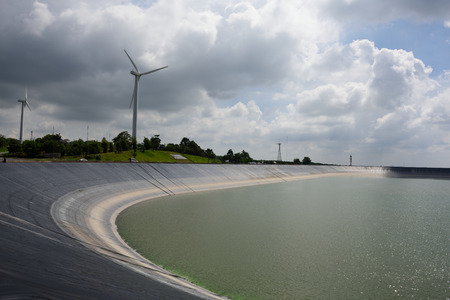 Wind turbines used for electricity production in the summer.の写真素材