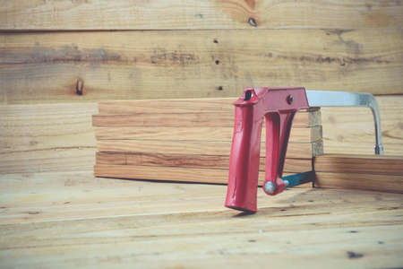 sawing machines Placed on a wooden .の写真素材