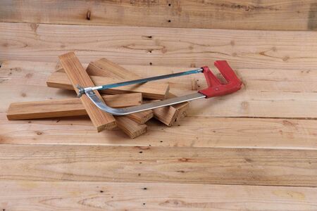sawing machines Placed on a wooden .の写真素材