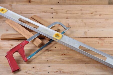 sawing machines Placed on a wooden .の写真素材