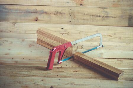 sawing machines Placed on a wooden .の写真素材