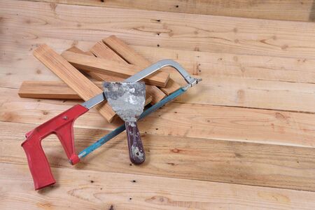 sawing machines Placed on a wooden .の写真素材