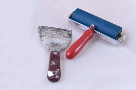 Plastering and roller equipment , isolated on white.の写真素材