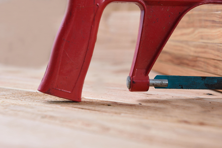 sawing machines Placed on a wooden background.の写真素材
