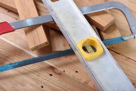 sawing machines Placed on a wooden background.の写真素材