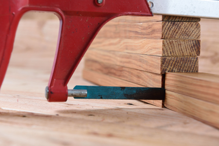 sawing machines Placed on a wooden background.の写真素材