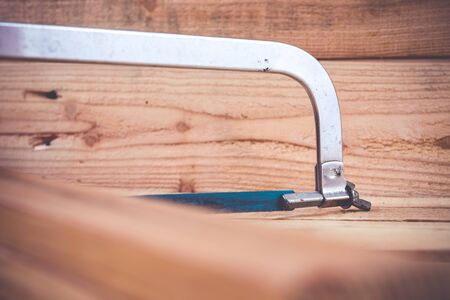 sawing machines Placed on a wooden background.の写真素材
