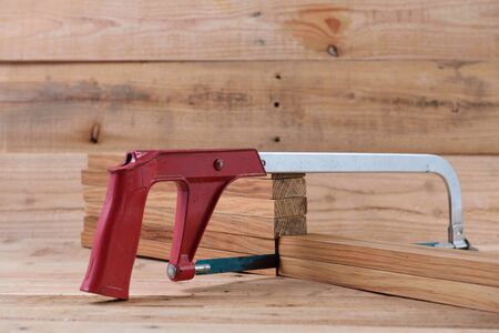 sawing machines Placed on a wooden background.の写真素材