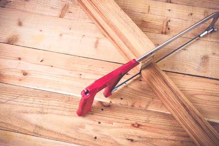 sawing machines Placed on a wooden .の写真素材