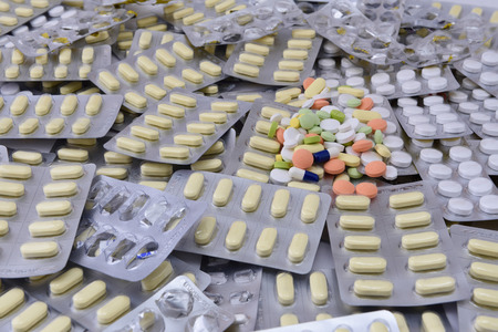 packings of pills and capsules of medicinesの写真素材