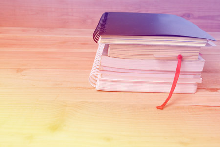 books ,on wood Backgroundの写真素材