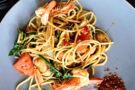 Spaghetti drunken noodles.の写真素材