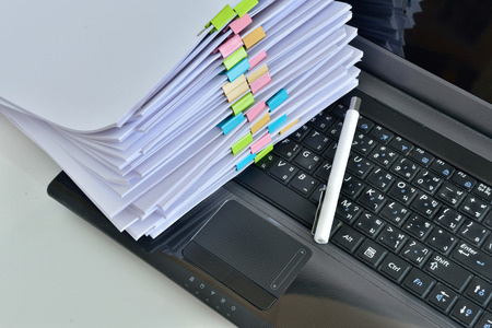 Documents, office equipment  on  white Deskの写真素材
