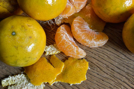 Fresh Orange on Wood Backgroundの写真素材