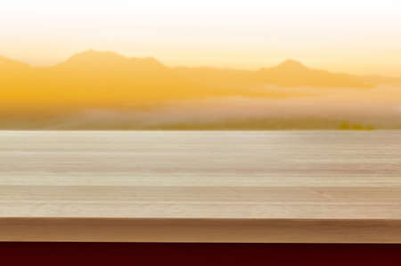 Wood table top on blur  abstract backgroundの写真素材