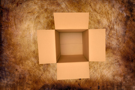 Brown box on old wood background