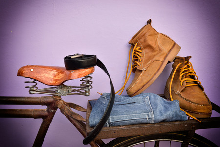 Vintage Shoes on old bikeの写真素材