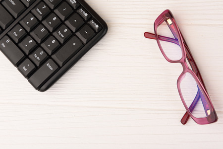 office equipment on White deskの写真素材