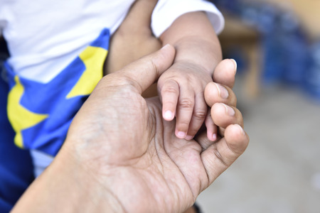 a parent holds the hand childの写真素材