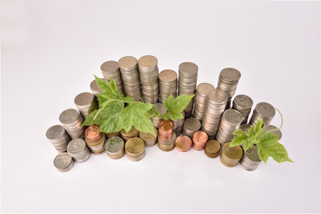 Top view stack of coins on isolated background,The concept savingの写真素材