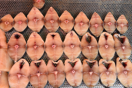 King mackerel ready for sale in street market of Thailandの写真素材