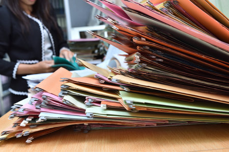 Stack of paper documents in the office use for reuse recycle