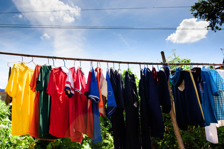 Washing hanging Exposed to outdoor sunlightの写真素材