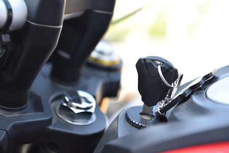 Motorbike key,Plugged in the plug, the key to the Big Bike.の写真素材
