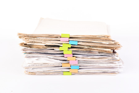 File stack of business report paper isolated on white background.の写真素材