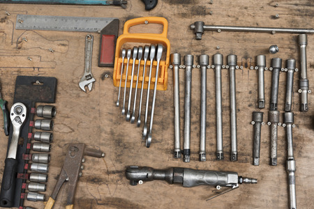 Tools for dismantling car parts in the garage.の写真素材