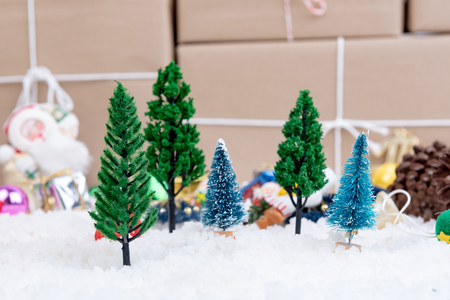 Christmas Decoration in gift boxes background.の写真素材