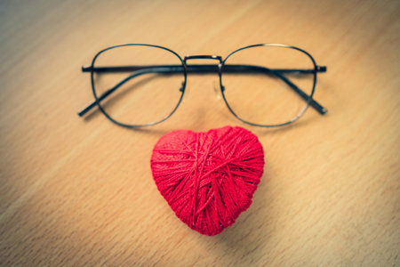 Red heart placed on the woodの写真素材